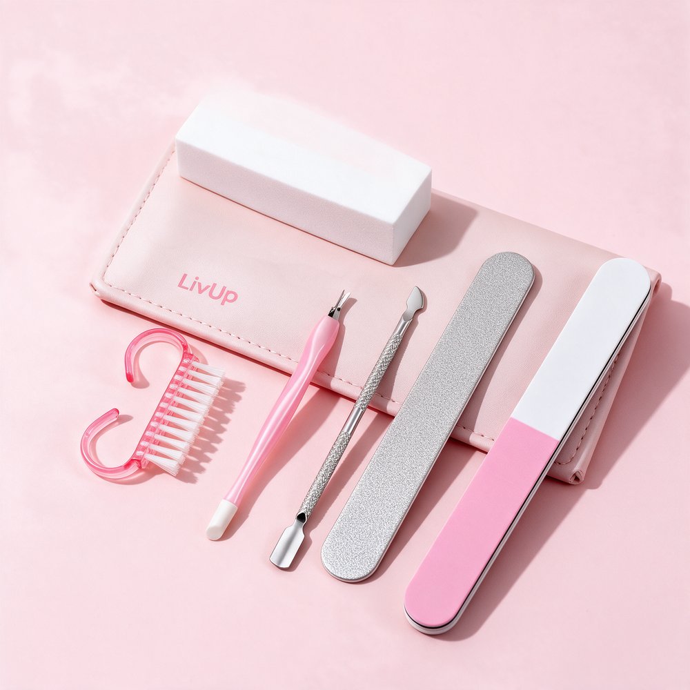 LivUP 7-Piece Nail Care Tool Set (Cuticle Pusher, Files & Buffer)